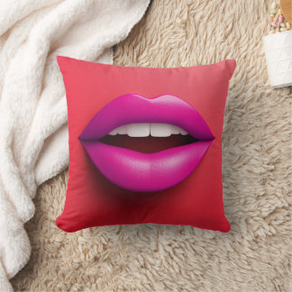 Sexuelle lila Lippen auf rotem Hintergrund Kissen