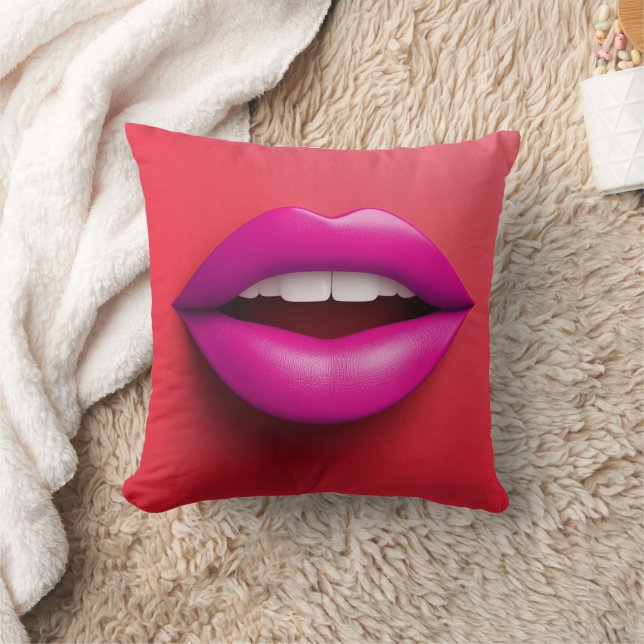 Sexuelle lila Lippen auf rotem Hintergrund Kissen (Decke)
