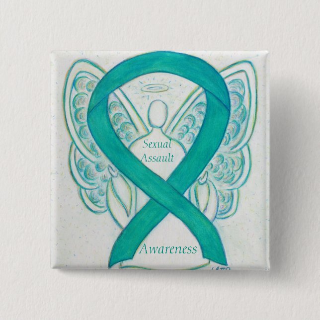 Sexuelles Angriffsbewusstsein Angel Ribbon Button (Vorderseite)