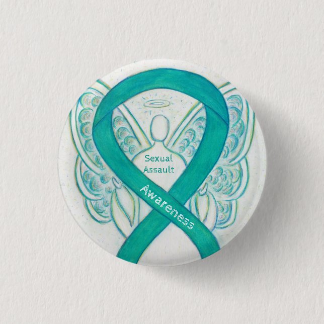 Sexuelles Angriffsbewusstsein Angel Ribbon Button (Vorderseite)