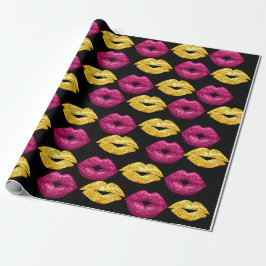 Sexuelles Rosa und goldenes Lippenmuster Geschenkpapier