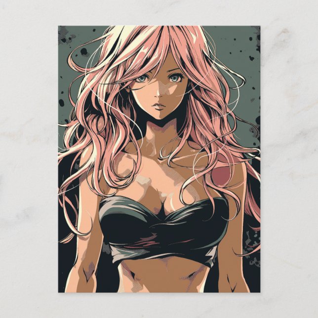 Sexy Anime Girl in Black Bikini Postkarte (Vorderseite)