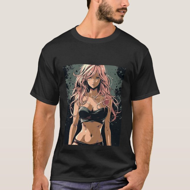 Sexy Anime Girl in Black Bikini T-Shirt (Vorderseite)