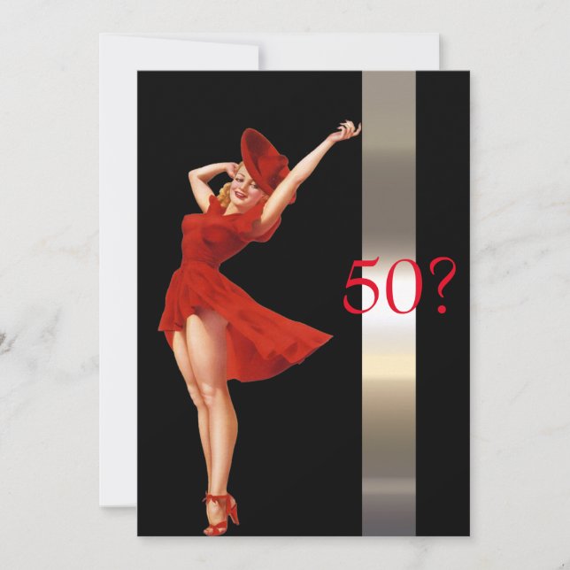 Sexy Button Up, Lady in Red, Einladung zum Geburts (Vorderseite)