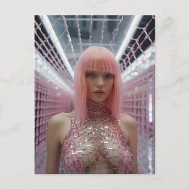 Sexy Frau mit rosa Haar Postkarte (Vorderseite)