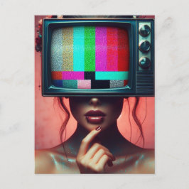 Sexy Frauen mit TV auf Head Glittery Static Bars Postkarte