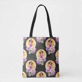 SEXY HALLOWEEN WITCH AUF SKULL MIT BLUME TASCHE