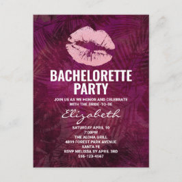 Sexy Pink Glitzer Lips Glamour Bachelorette Einladungspostkarte