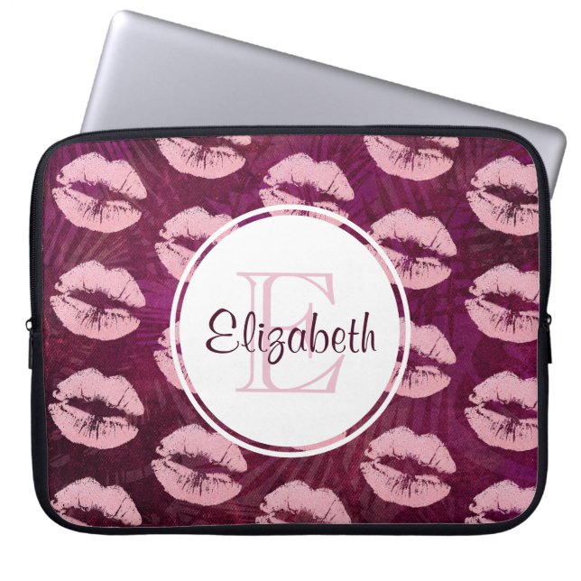 Sexy Pink Glitzer Lips Glamour Pattern Monogram Laptopschutzhülle (Vorderseite)
