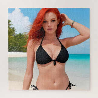 Sexy Red Haired Woman in Black Bikini