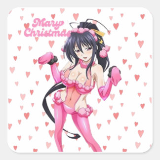 Sexy Santa Frohe Weihnachten Pinkes Herz Anime-Div Quadratischer Aufkleber