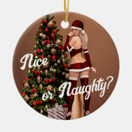 Sexy Santa Girl in der Nähe des Weihnachtsbaumes Keramik Ornament