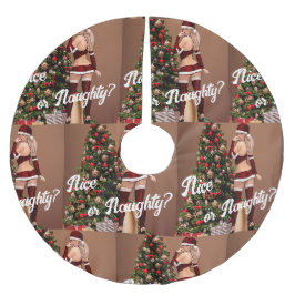 Sexy Santa Girl in der Nähe des Weihnachtsbaumes Polyester Weihnachtsbaumdecke