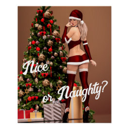 Sexy Santa Girl in der Nähe des Weihnachtsbaumes Poster
