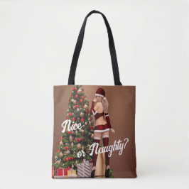 Sexy Santa Girl in der Nähe des Weihnachtsbaumes Tasche