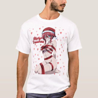Sexy Santa Marry Cristmas Wrapped Anime Girl T-Shirt