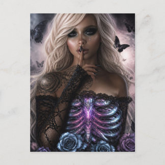 Sexy schwarze Dessous Knochen Schmetterlinge Gothi Postkarte