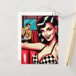Sexy Vampire im Retro Diner Postkarte