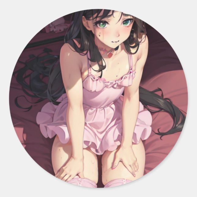 Sexy waifu, sexy junge Erwachsene im Bett Runder Aufkleber (Vorderseite)