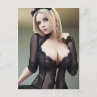 Sexy Woman in Black Lace Lingerie Postkarte