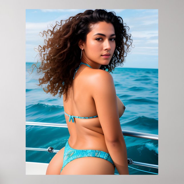 Sexy Women Blue Bikini Artwork AI Generiert Poster (Vorne)