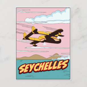 Seychellen Cartoon-Reiseplakat. Postkarte
