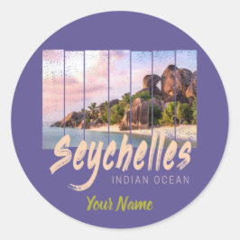 Seychellen Indischer Ozean Vintager Sonnenuntergan Runder Aufkleber