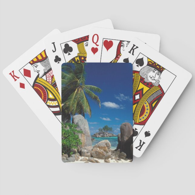 Seychellen, Mahe Island, Anse Royale Beach. Spielkarten (Rückseite)