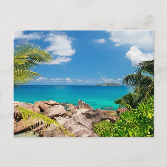 Seychellen. Stones Küstenlinie Postkarte (Vorderseite)