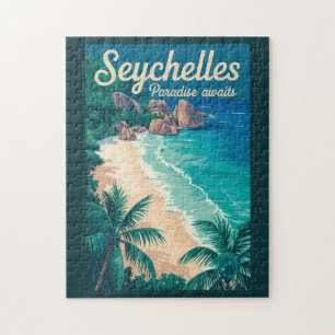 Seychellen Strand Illustration Reise Kunst Vintage