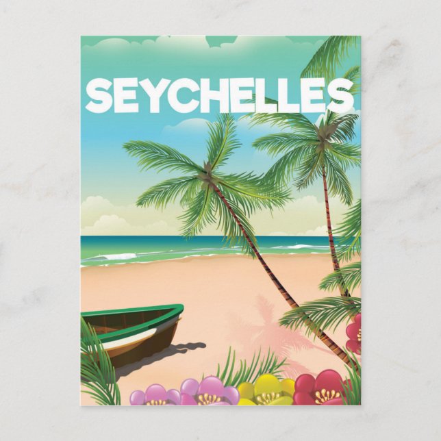 Seychellen-Strandreiseplakat Postkarte (Vorderseite)