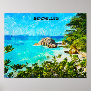 Seychellen-Tropen-Ölgemälde – Lebendige Insel Poster