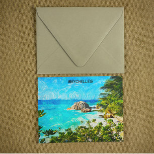 Seychellen-Tropenölmalerei – Vibrante Insel  Postkarte