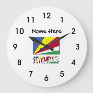 Seychellen und seychellische Flagge mit Ihrem Name Große Wanduhr