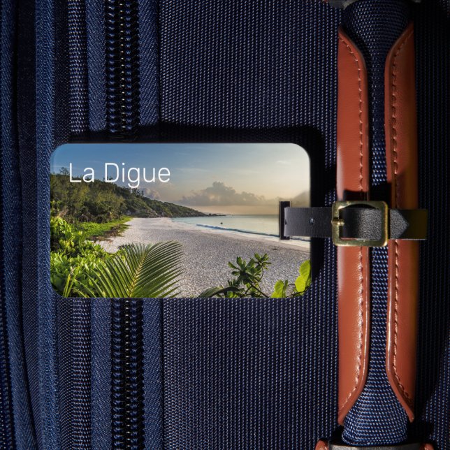 Seychelles La Digue Sunset Beach Holiday Souvenir Gepäckanhänger (Vorderseite Insitu 4)