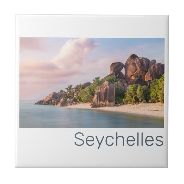 Seychelles La Digue Vintag Sunset Holiday Geschenk Fliese (Vorderseite)