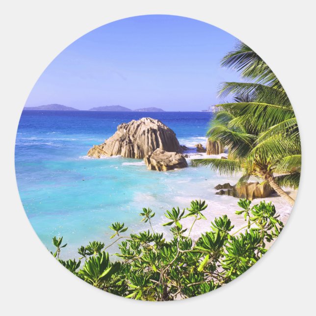 Seychelles Tropical Island Beach Runder Aufkleber (Vorderseite)