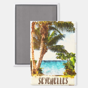 Seychelles Tropical Island Landschaft Wasserfarbe Magnet