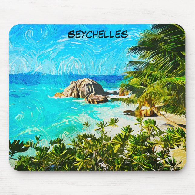 Seychelles Tropical Oil Painting – Vibrant Island  Mousepad (Vorne)