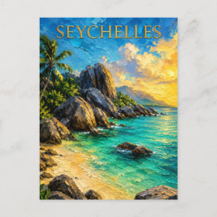 Seychelles: Tropical Sunset Granite Beach Souvenir Postkarte