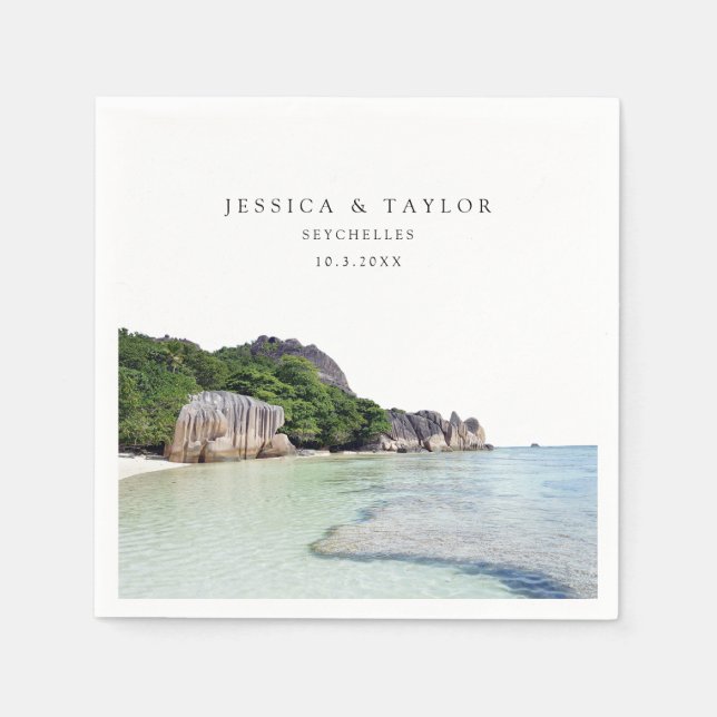 Seychelles Wedding Custom Foto Cocktail Napkins Serviette (Vorderseite)