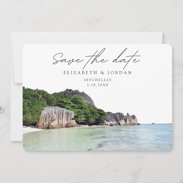 Seychelles Wedding Save the Date Einladung (Vorderseite)