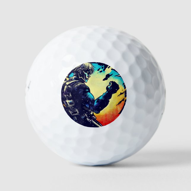 SF Anime Hero - Holzschnitt (2) Golfball (Vorderseite)