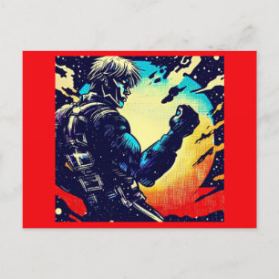 SF - Anime Hero Woodcut 2 Postkarte