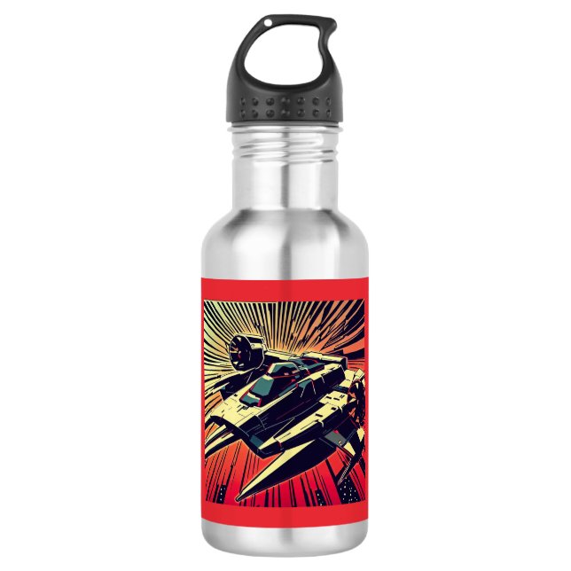 SF - Anime Starfighter Woodcut 1 Edelstahlflasche (Vorderseite)