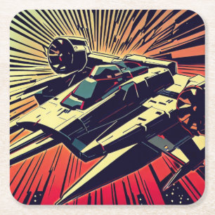 SF - Anime Starfighter Woodcut 1 Rechteckiger Pappuntersetzer