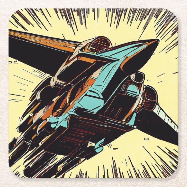 SF - Anime Starfighter Woodcut 3 Rechteckiger Pappuntersetzer (Vorderseite)