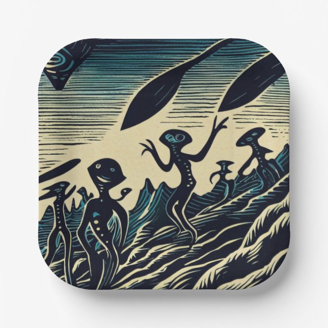 SF - Außerirdischen auf einem seltsamen Planetenho Pappteller (Vorderseite)