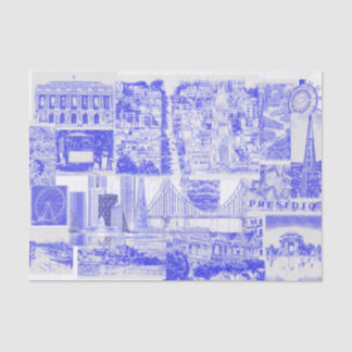 SF Bay Area Icons Blue Ink Toile Seidenpapier