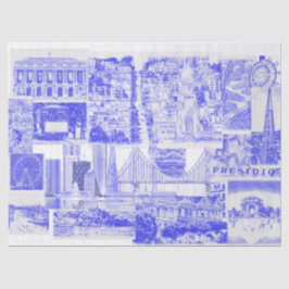 SF Bay Area Icons Blue Ink Toile Seidenpapier